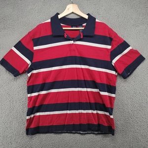 Vintage Bugle Boy shirt men's XL red blue white striped‎ collared polo